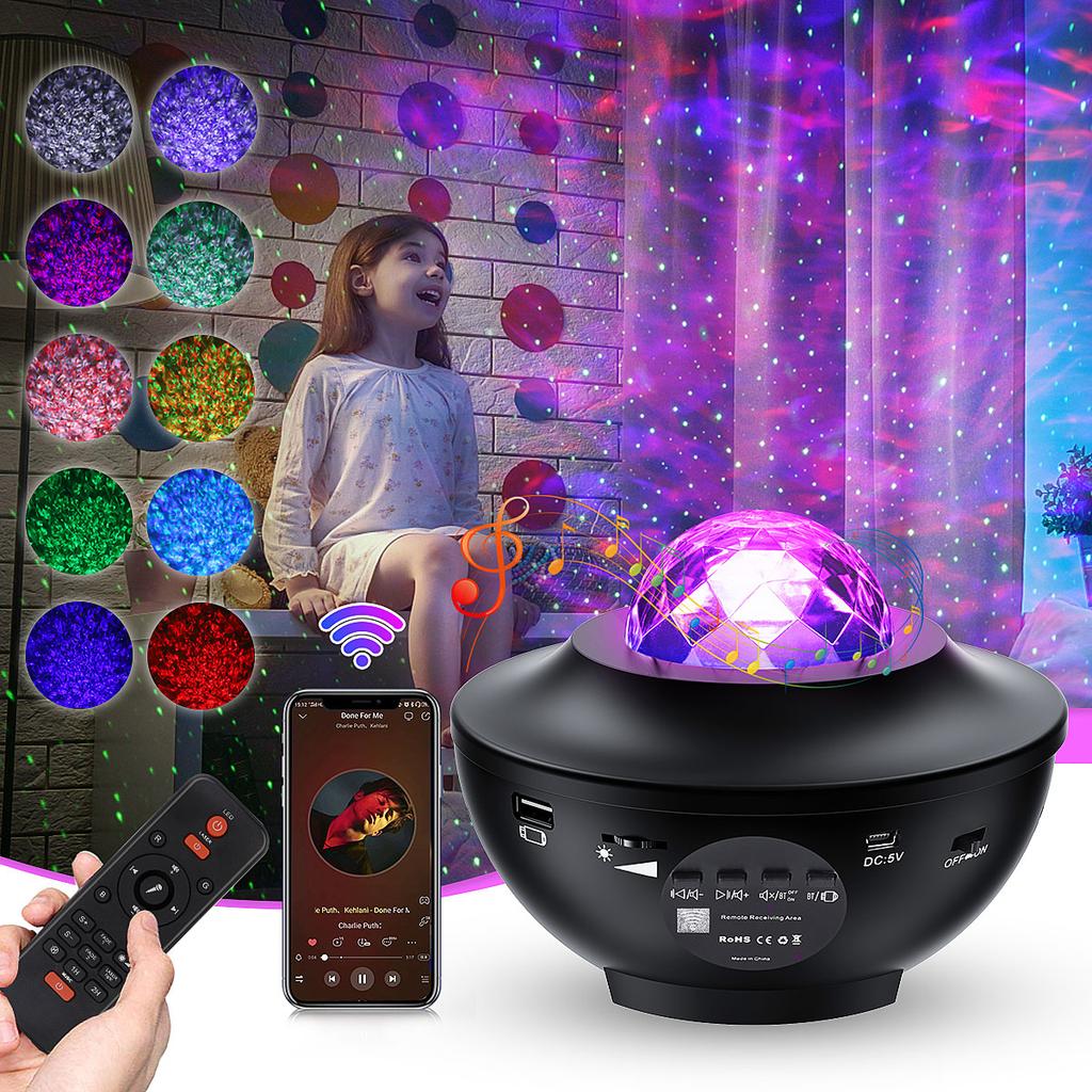 Starry Projector Light Galaxy Seen for Kids, LED Star Projector Star Lights with Remote Control, Night Light Compatible with Alexa &Google Bluetooth Speaker, Nebula Projector with Ocean Wave