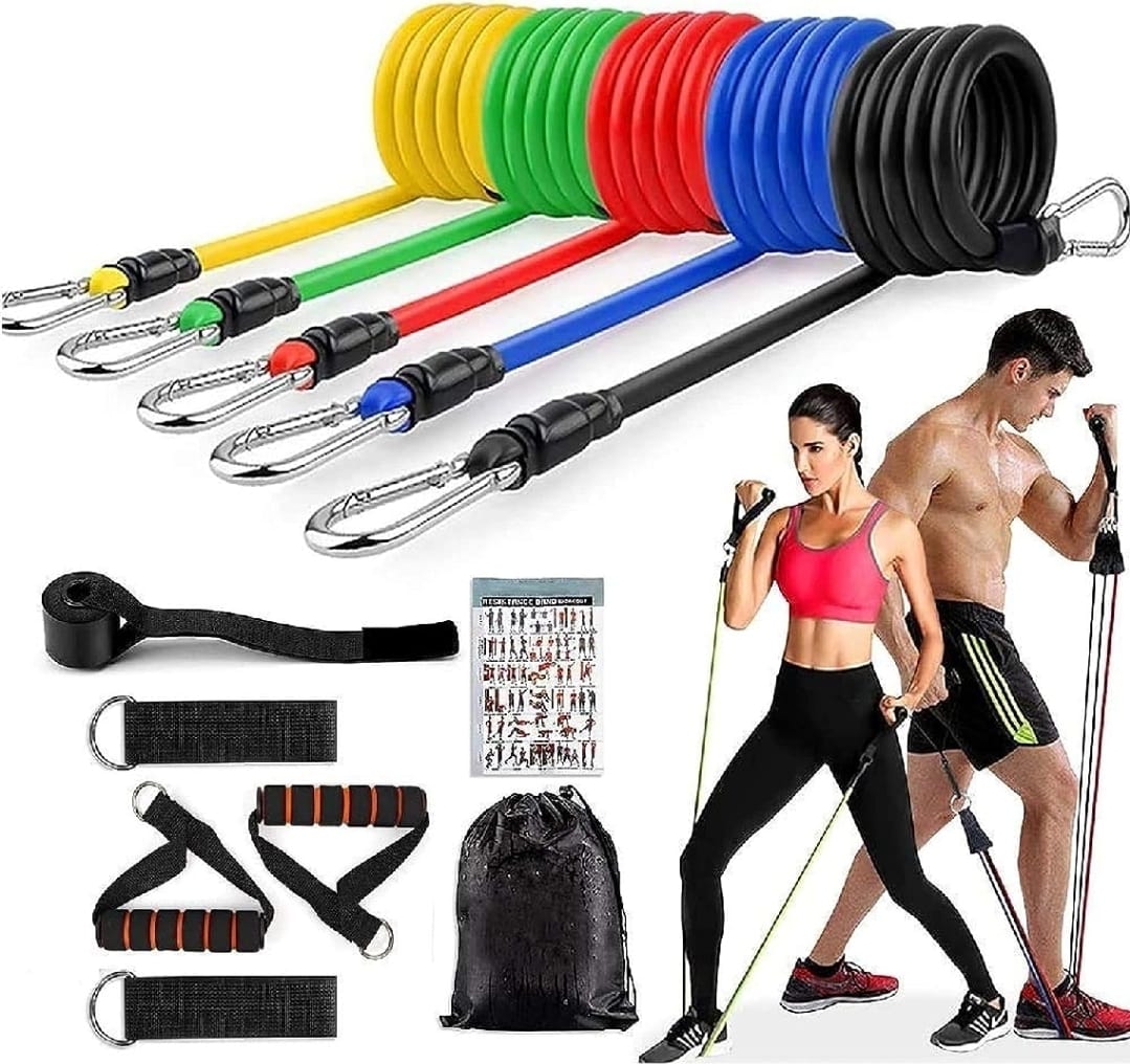 11 Piece Power Resistance Band Set Strength Training Yoga Sports Fitness Band Equipment for Men and Women