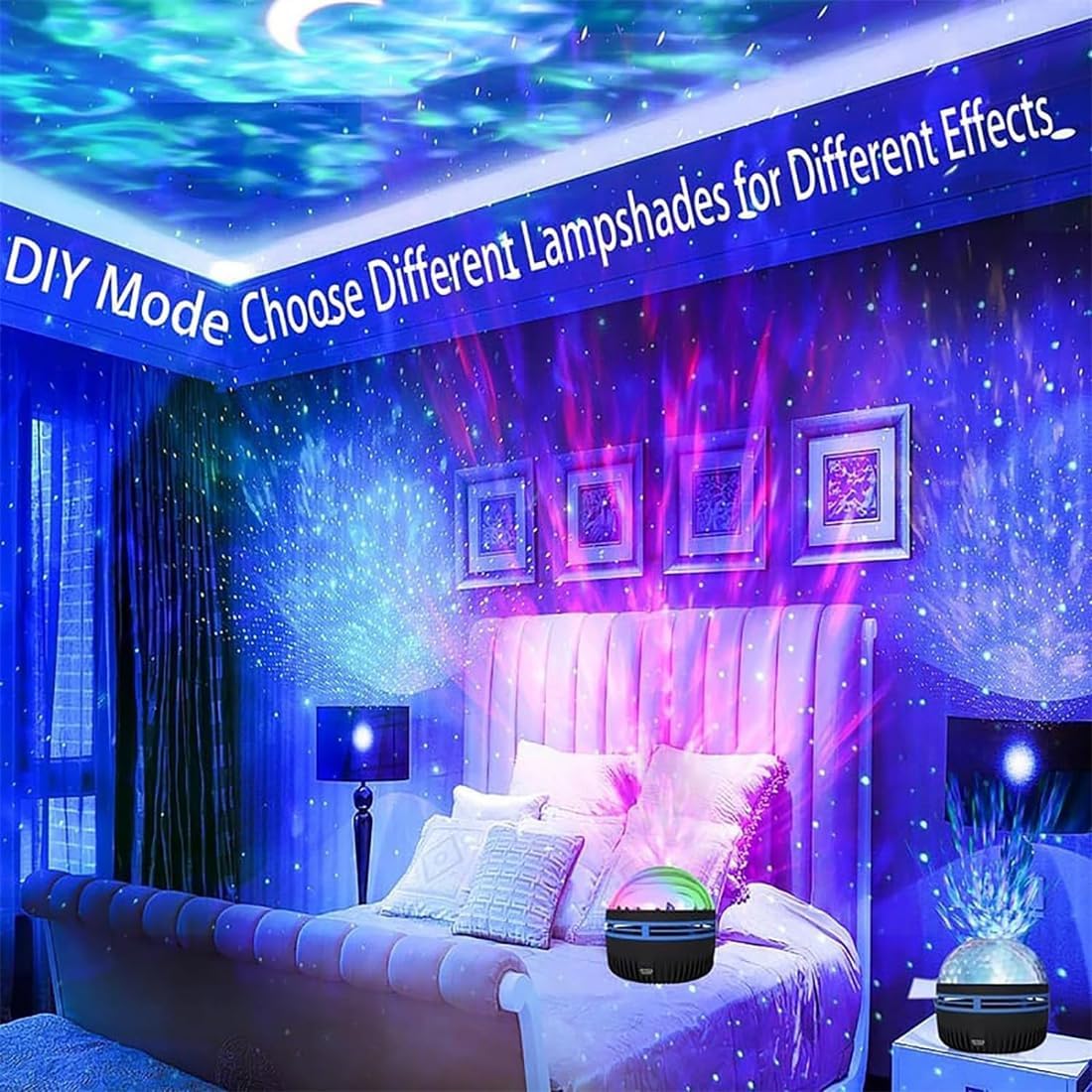 LED Starry Galaxy Projector Night Light Rotating Star Moon Lamp Bedroom Aurora Projector Light Atmosphere Decor Lamps Gift Light ( With Remote )