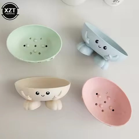 Cartoon Holder Shape Soap Box Drain Soap Holder Bathroom Shower Drain Soap Dish Soap Storage Container(yellow color)