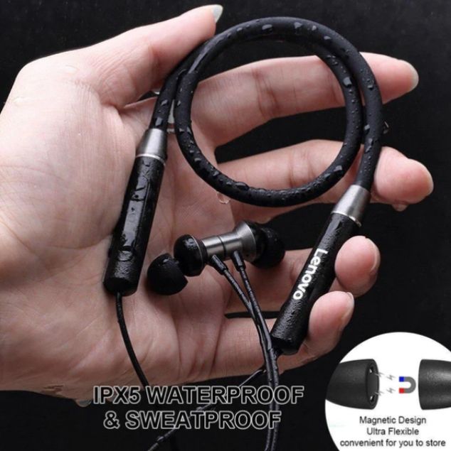 Lenovo HE05 Wireless Neckband Bluetooth 5.0 Headphone Wireless Headset With Heavy Bass Stereo Earphones High Quality Magnetic Attraction Intelligent Noise Reduction Cancelling Sports Headset