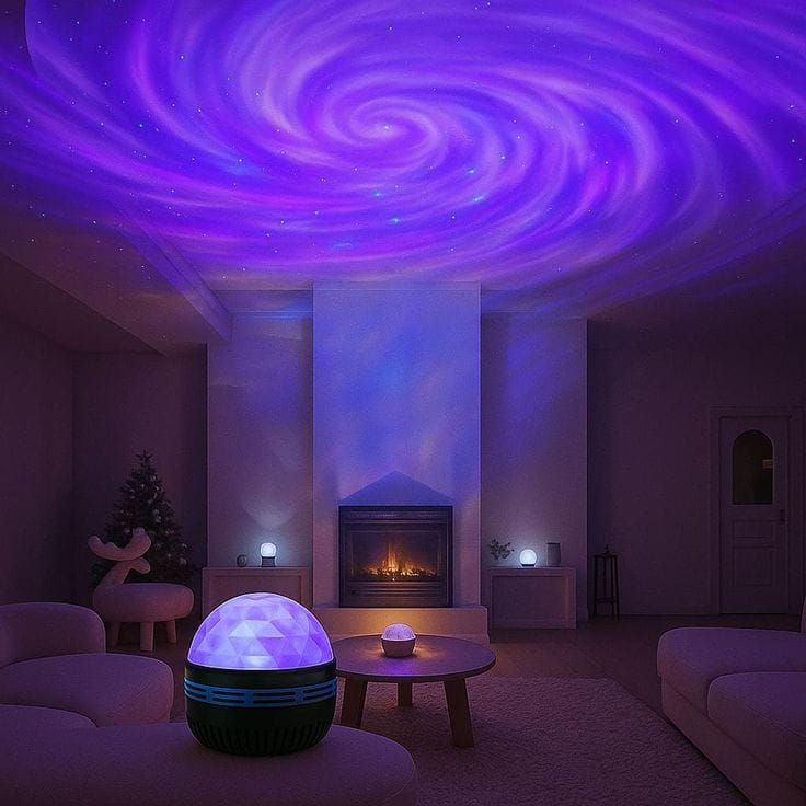LED Starry Galaxy Projector Night Light Rotating Star Moon Lamp Bedroom Aurora Projector Light Atmosphere Decor Lamps Gift Light ( With Remote )