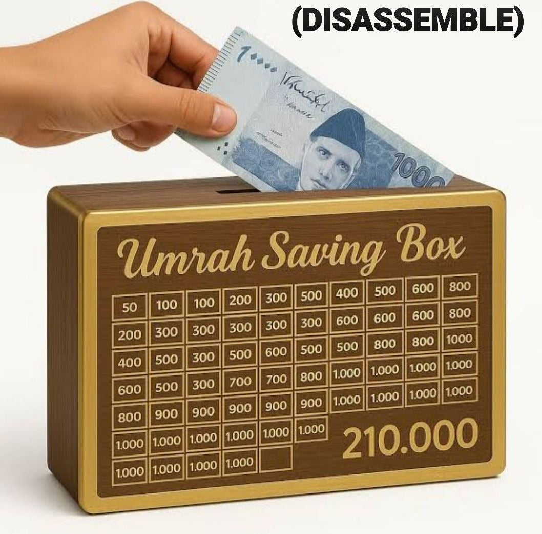 Umrah Saving Box – Best Quality Umrah Saving Box – Umrah Saving Box Dark Brown, Wooden Money Box For Umrah – 210,000