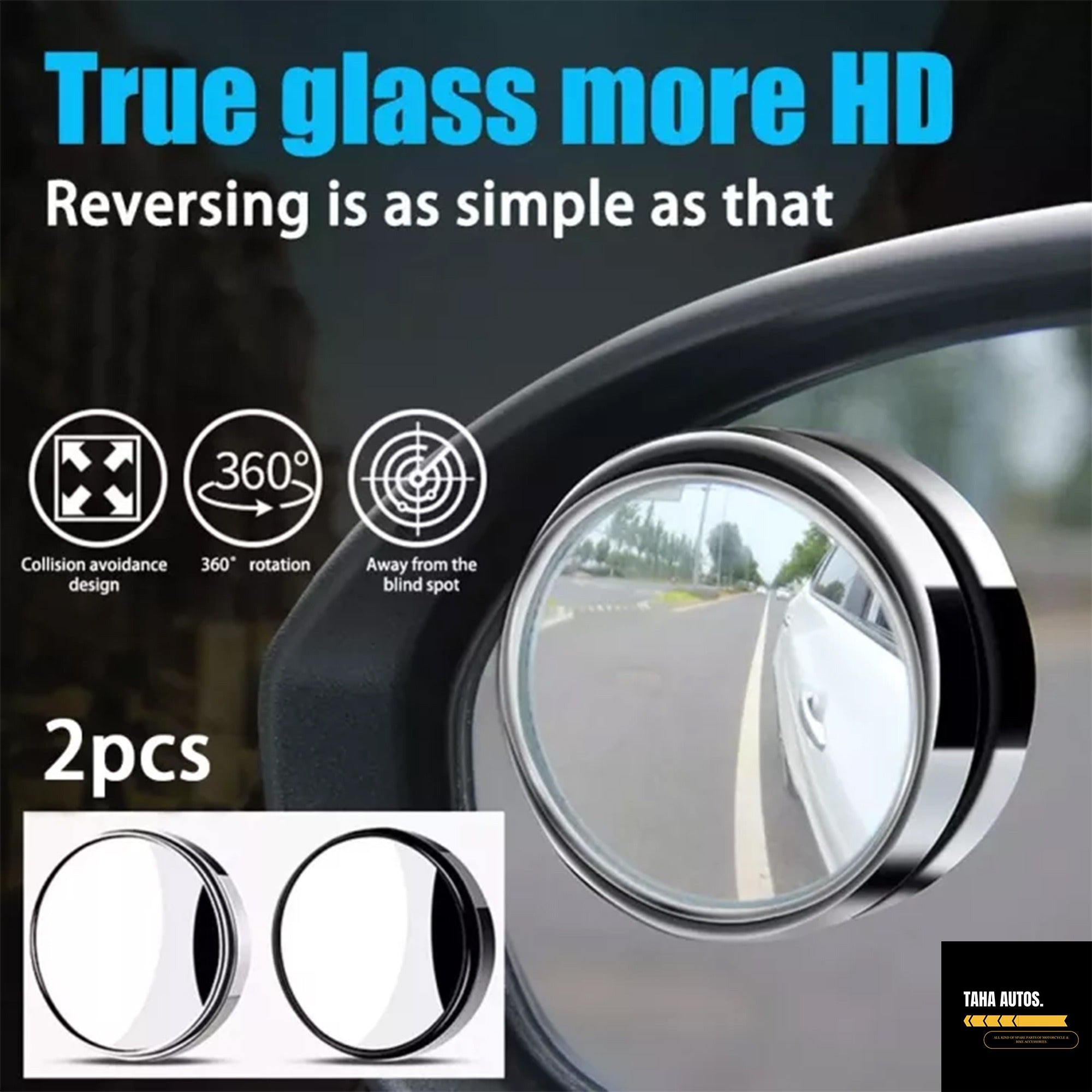 2Pcs Blind Spot Mirror for Car, 360 Degree Universal Rear View Wide-Angle Waterproof Blind Spot Lens