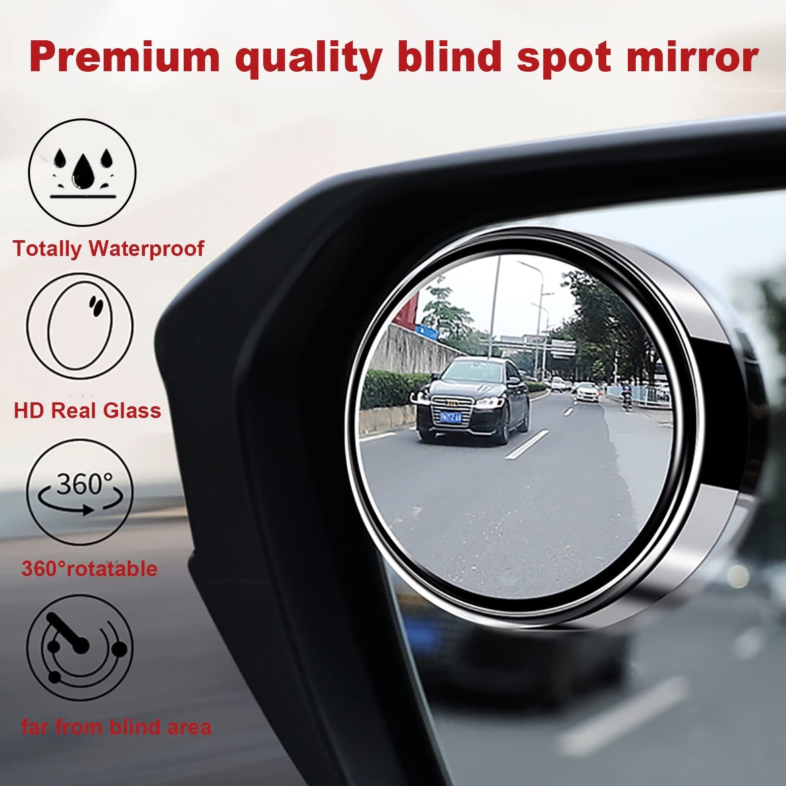 2Pcs Blind Spot Mirror for Car, 360 Degree Universal Rear View Wide-Angle Waterproof Blind Spot Lens