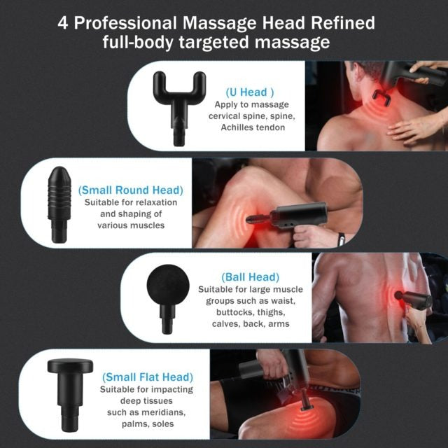 Blue Idea Massage Gun Deep Tissue, Handheld Muscle Massager With 4 Massage Heads, Super Quiet Massage Gun For Muscle Pain Relief Relax Recovery