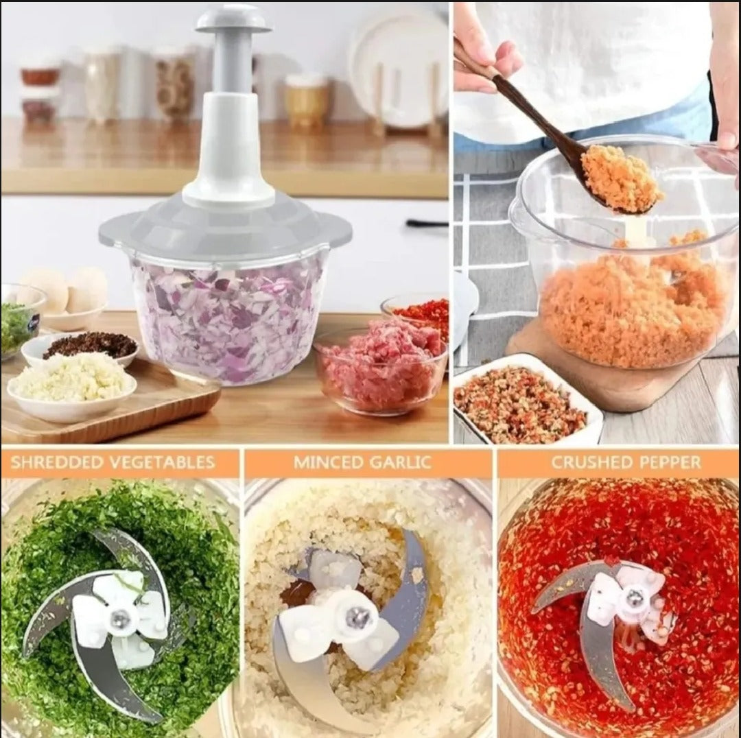 Manual Hand Operated 2000 ML Chopper Pump Action With Free 3 Blades Food Processor Portable Container And Easy To Clean Kitchen Gadget.