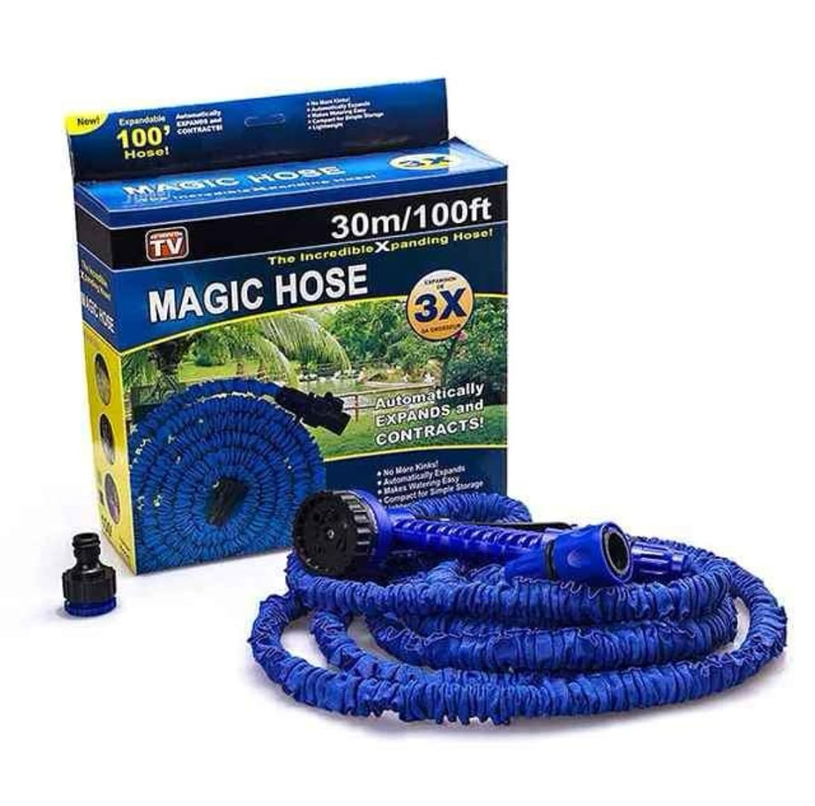 Multipurpose High Quality Easy to use Easy to store Multi function spray Length: 100 ft The Magic Hose Pipe